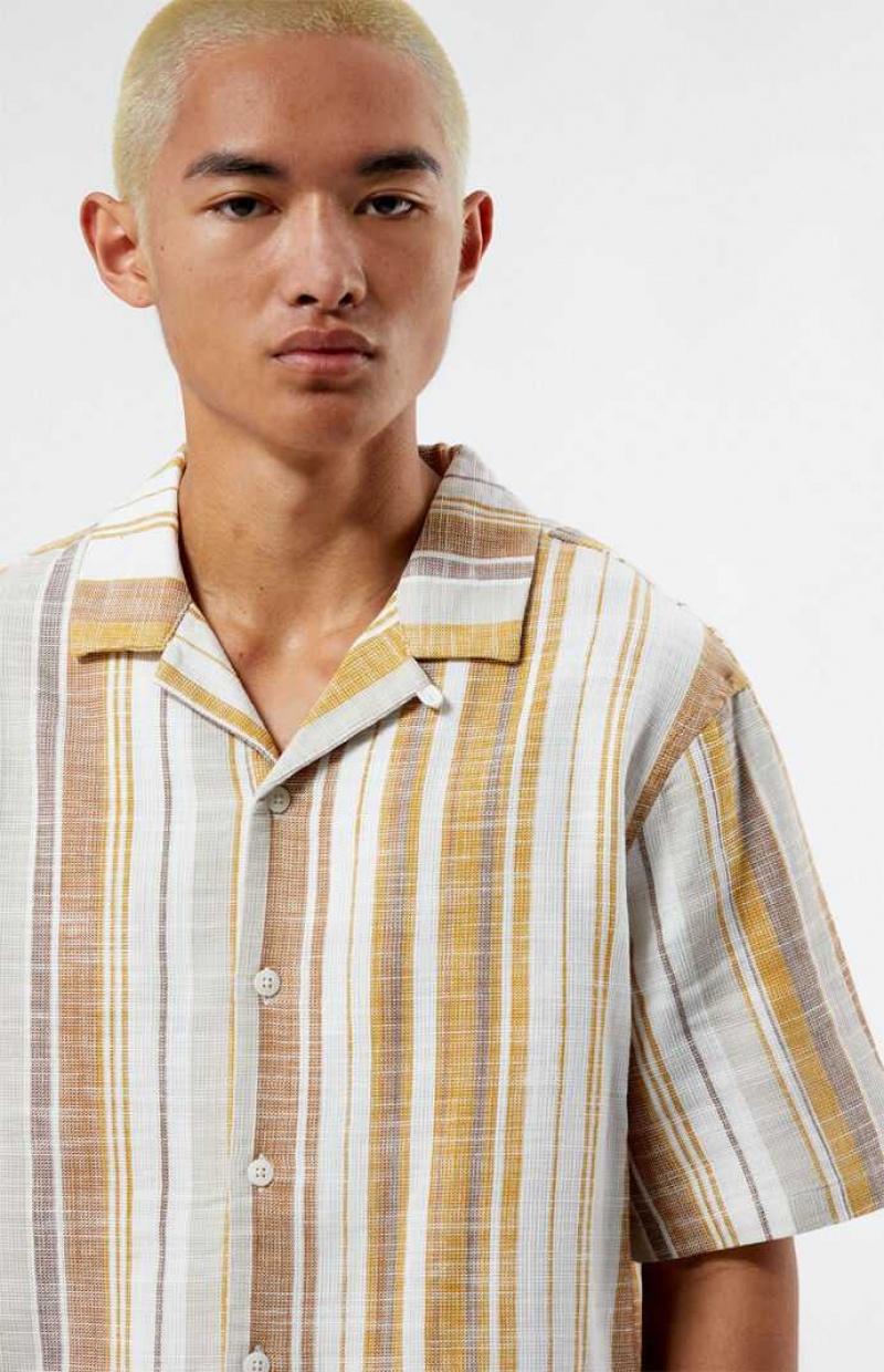 MULTI PacSun Tan Striped Camp Shirt | DMCSGRO-97