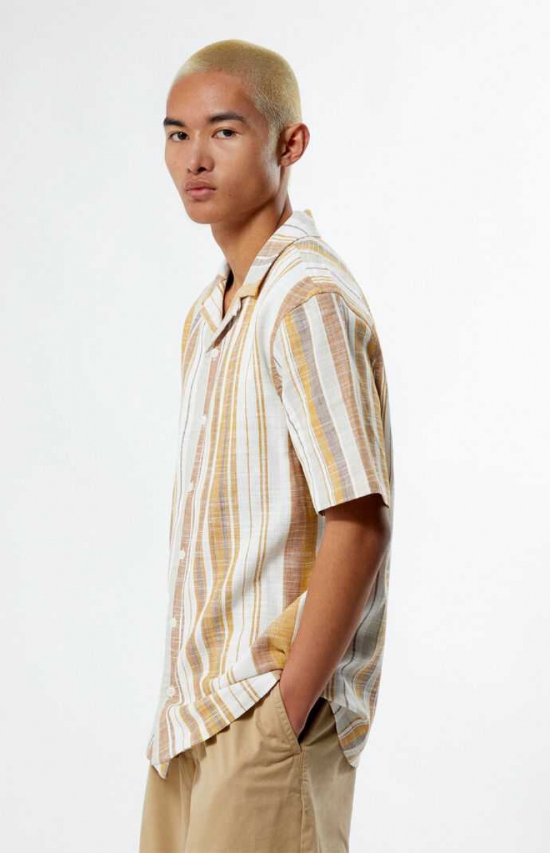 MULTI PacSun Tan Striped Camp Shirt | DMCSGRO-97