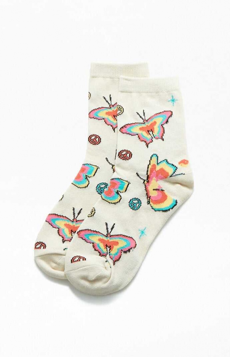 MULTI PacSun Trippy Butterfly Crew Socks | XCQKAWD-84