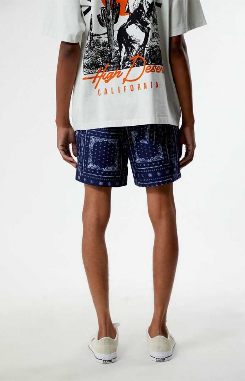 NAVY PacSun Eco Bandana Block 4.5" Swim Trunks | QGTSFLE-08