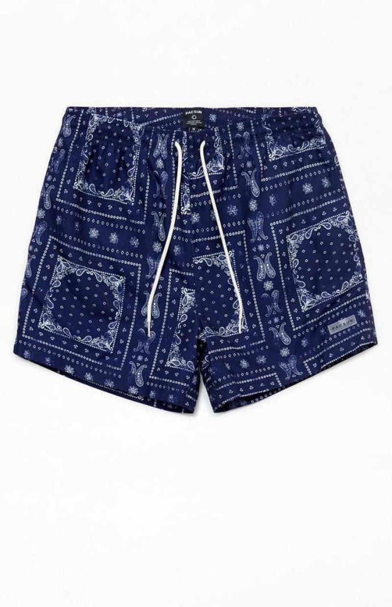 NAVY PacSun Eco Bandana Block 4.5" Swim Trunks | QGTSFLE-08