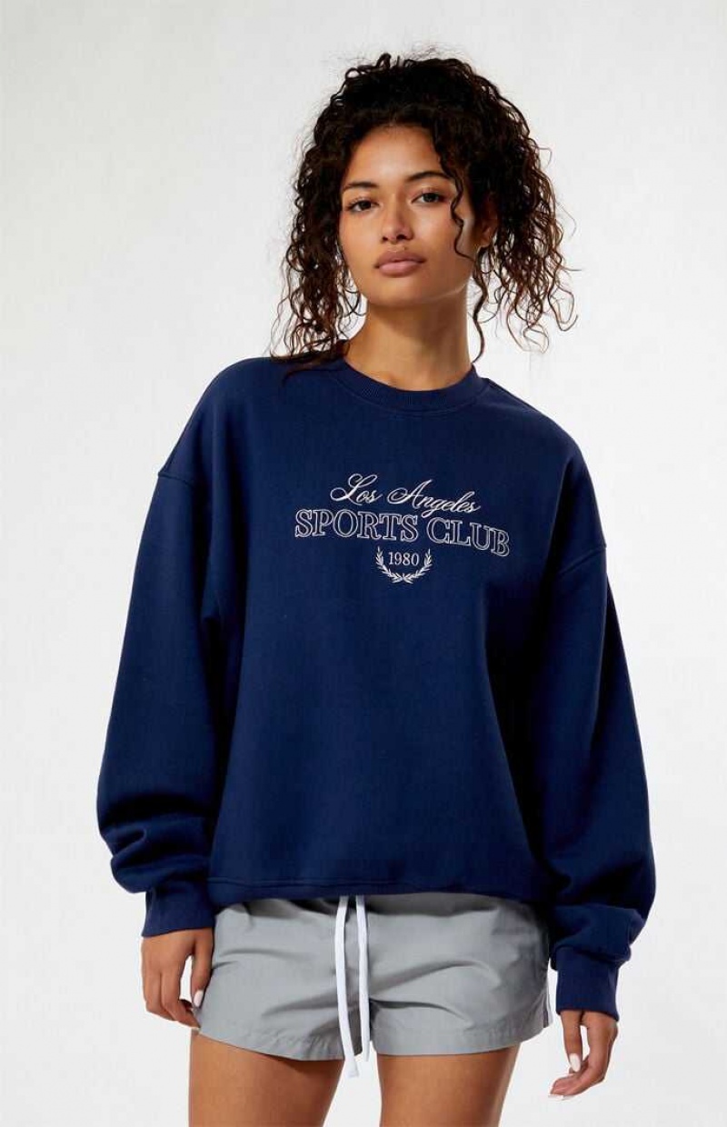 NAVY PacSun LA Sports Club Crew Neck Sweatshirt | HVMSCFJ-91