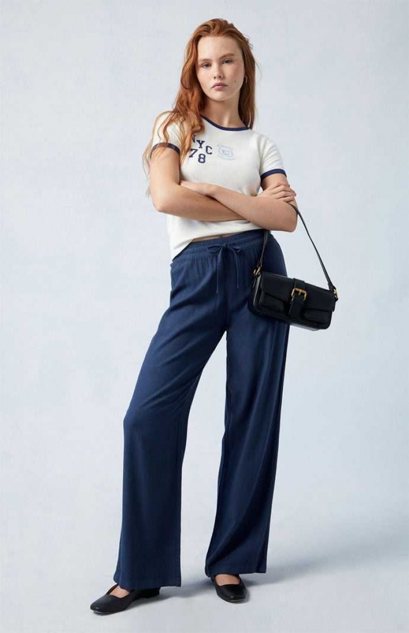 NAVY PacSun Linen Pull-On Pants | AZDPQBT-29