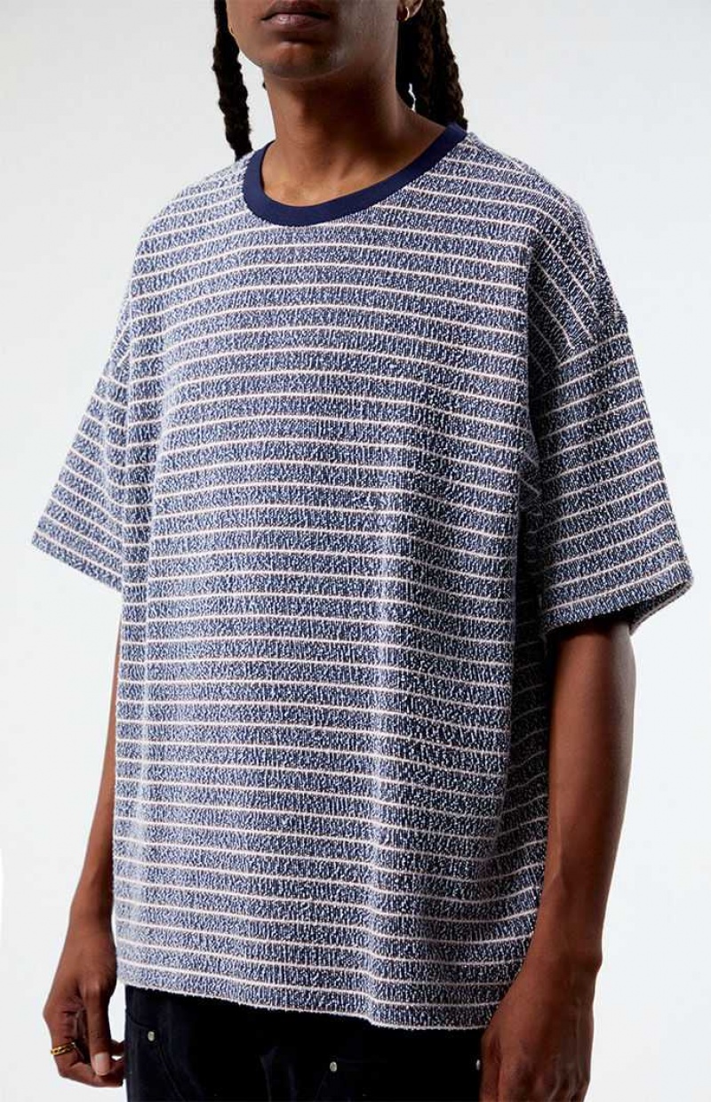 NAVY PacSun Oversized Terry Striped T-Shirt | JWGIYZT-16