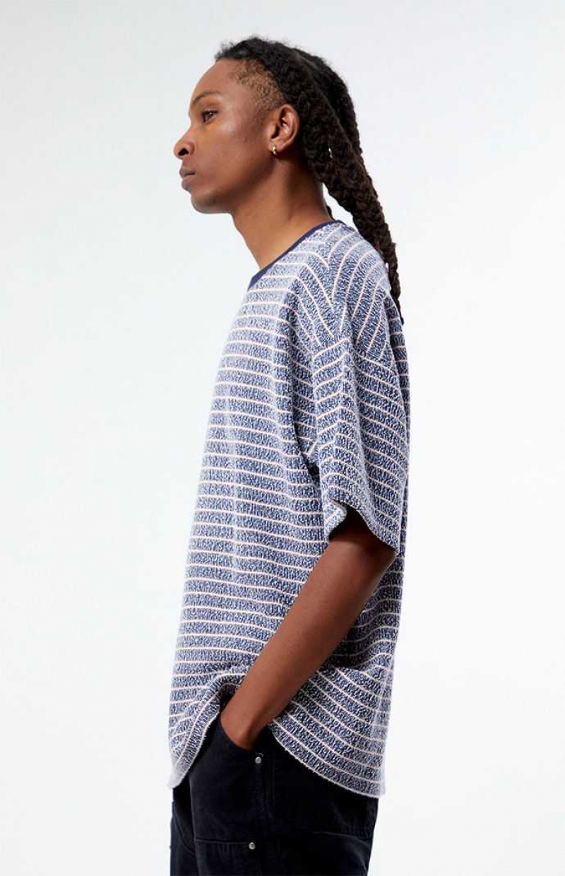 NAVY PacSun Oversized Terry Striped T-Shirt | JWGIYZT-16