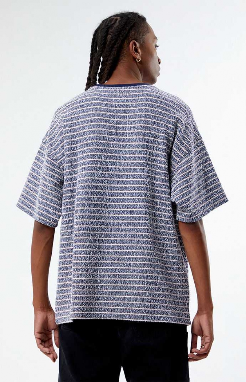 NAVY PacSun Oversized Terry Striped T-Shirt | JWGIYZT-16