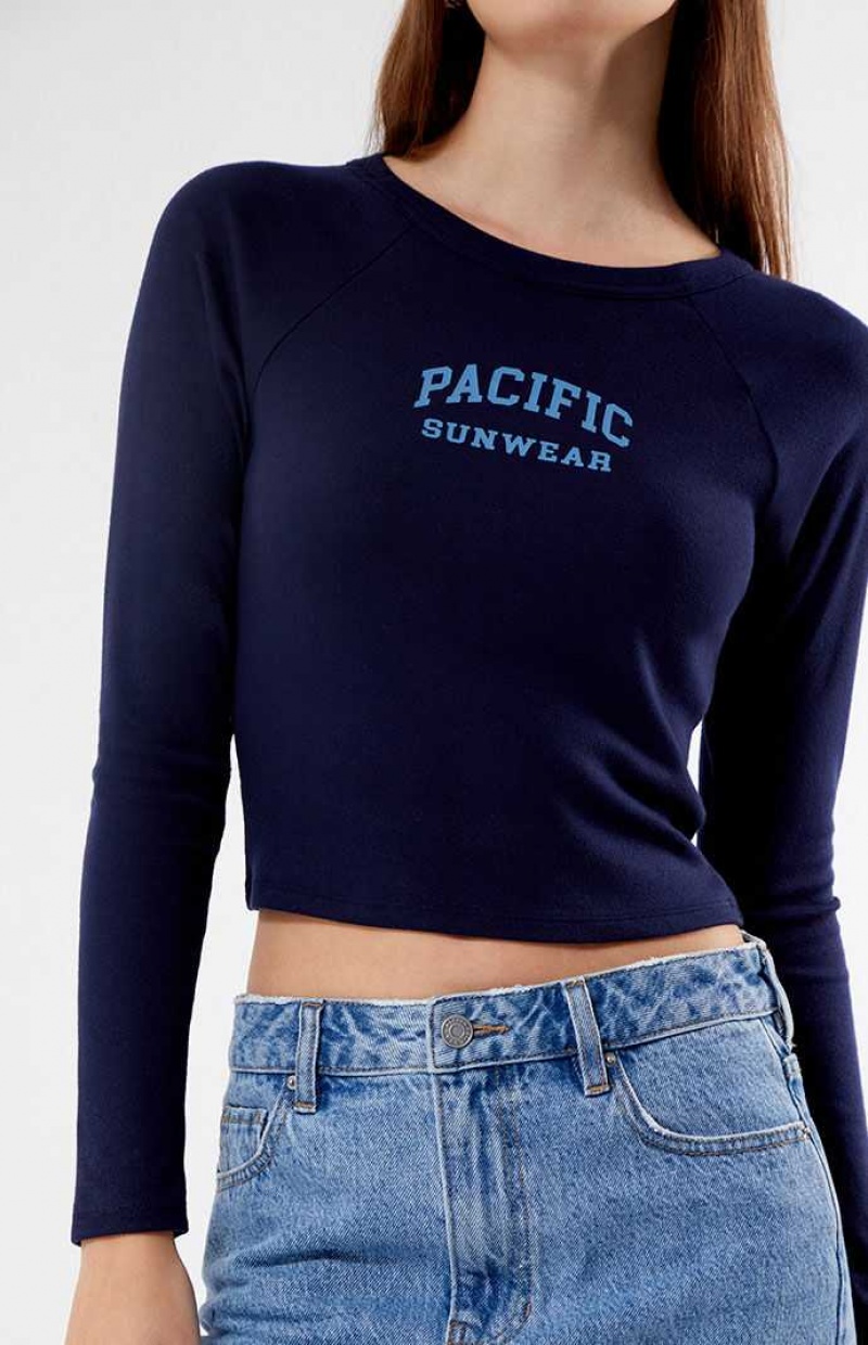 NAVY PacSun Pacific Sunwear Arch Long Sleeve T-Shirt | ZSPGMQU-35