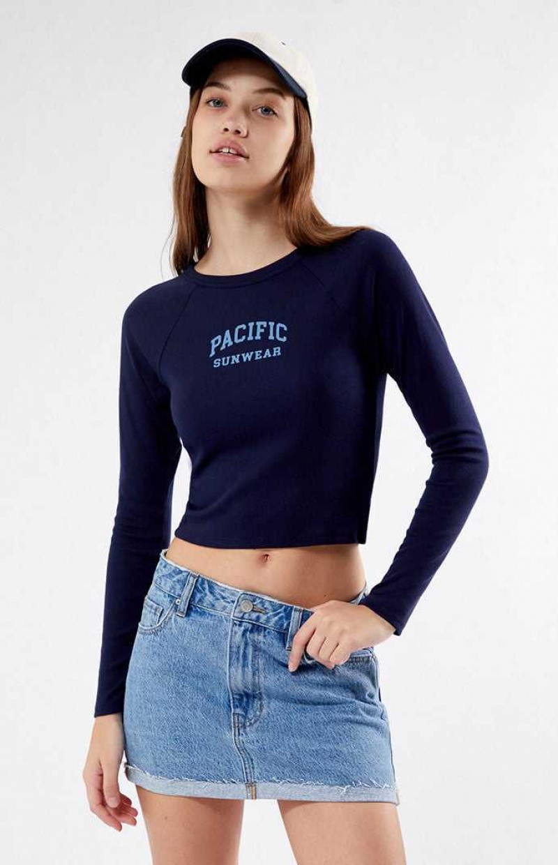 NAVY PacSun Pacific Sunwear Arch Long Sleeve T-Shirt | ZSPGMQU-35