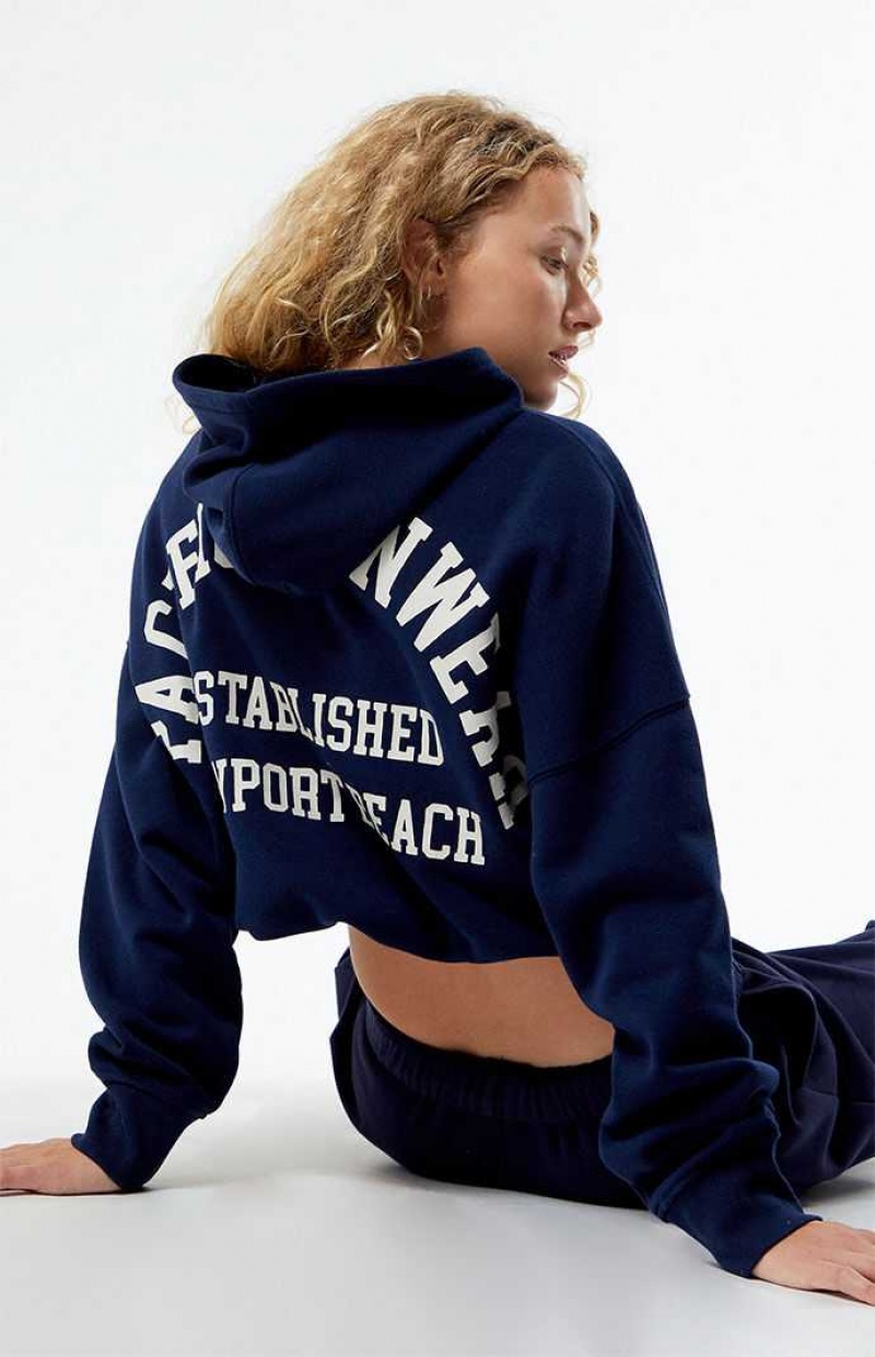 NAVY PacSun Pacific Sunwear Bubble Cropped Hoodie | WMXQBIS-27