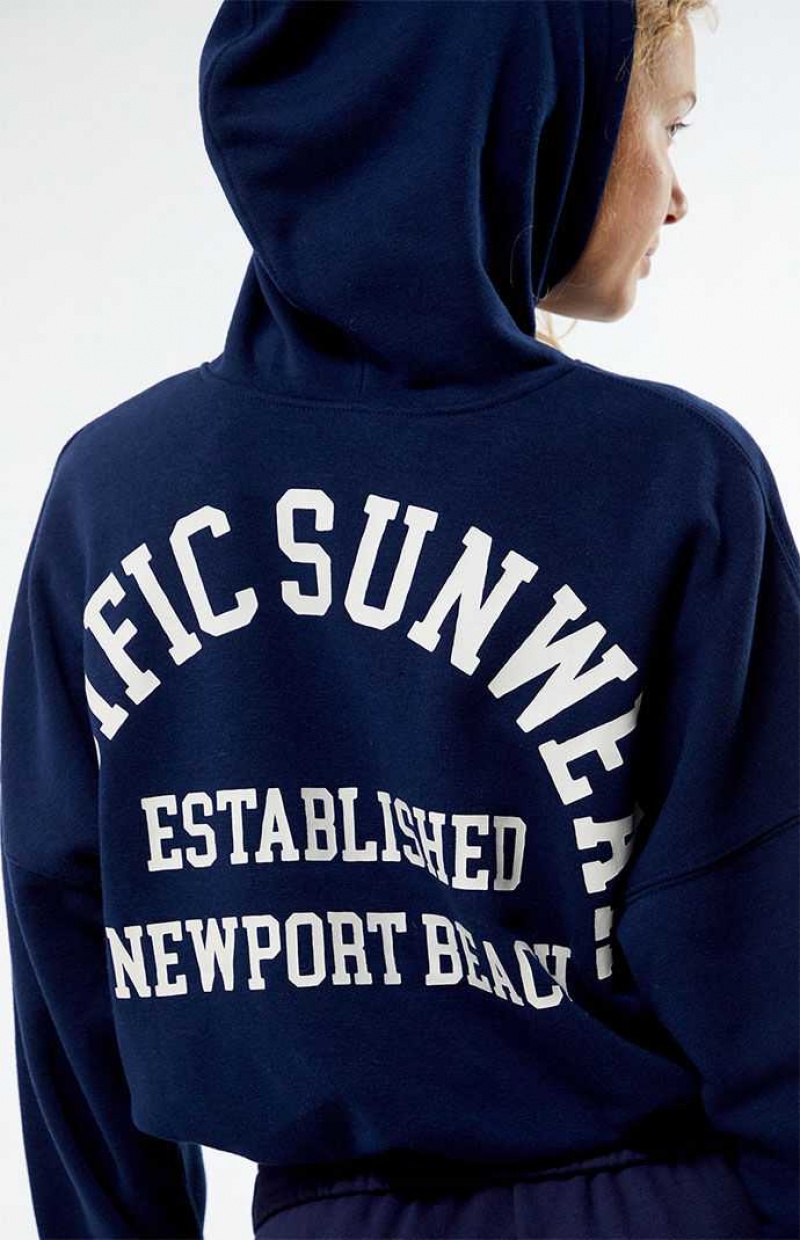 NAVY PacSun Pacific Sunwear Bubble Cropped Hoodie | WMXQBIS-27