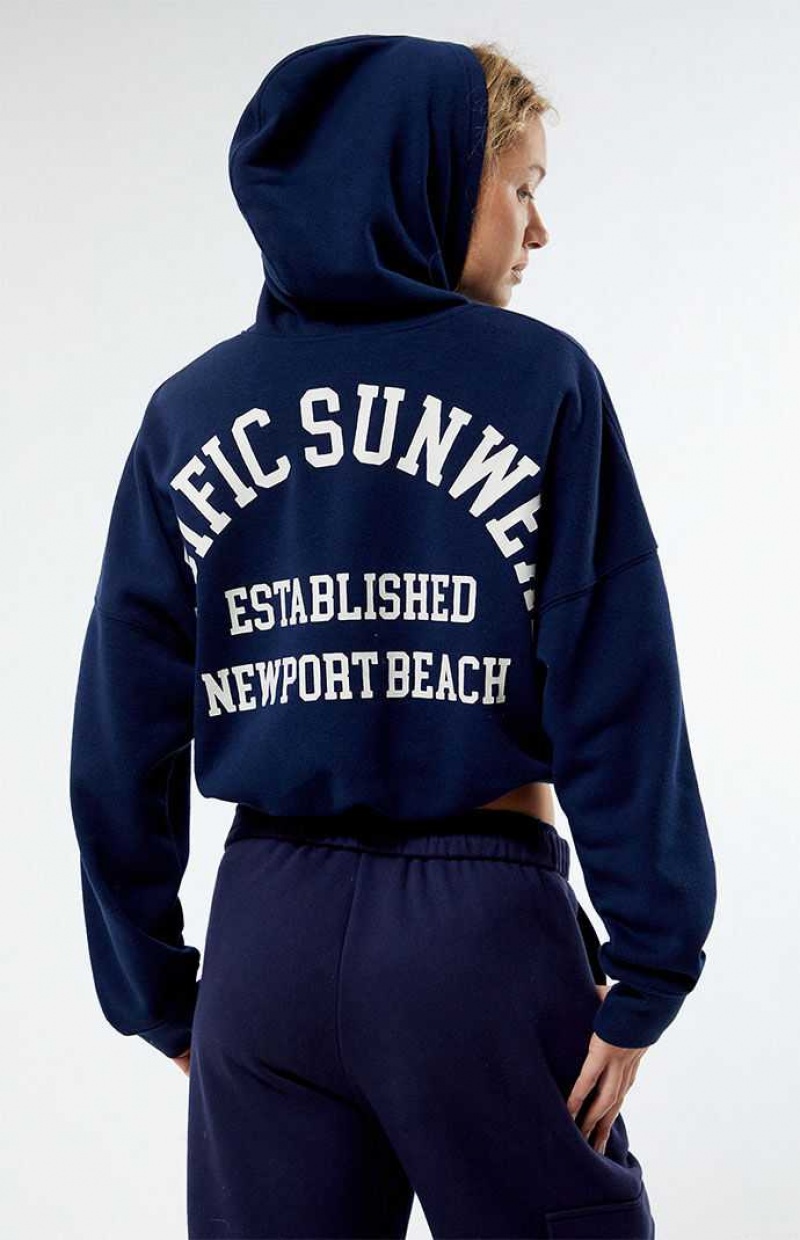 NAVY PacSun Pacific Sunwear Bubble Cropped Hoodie | WMXQBIS-27