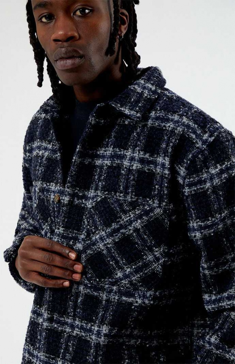 NAVY PacSun Wooly Shadow Plaid Classic Shirt | GBDPZCV-84