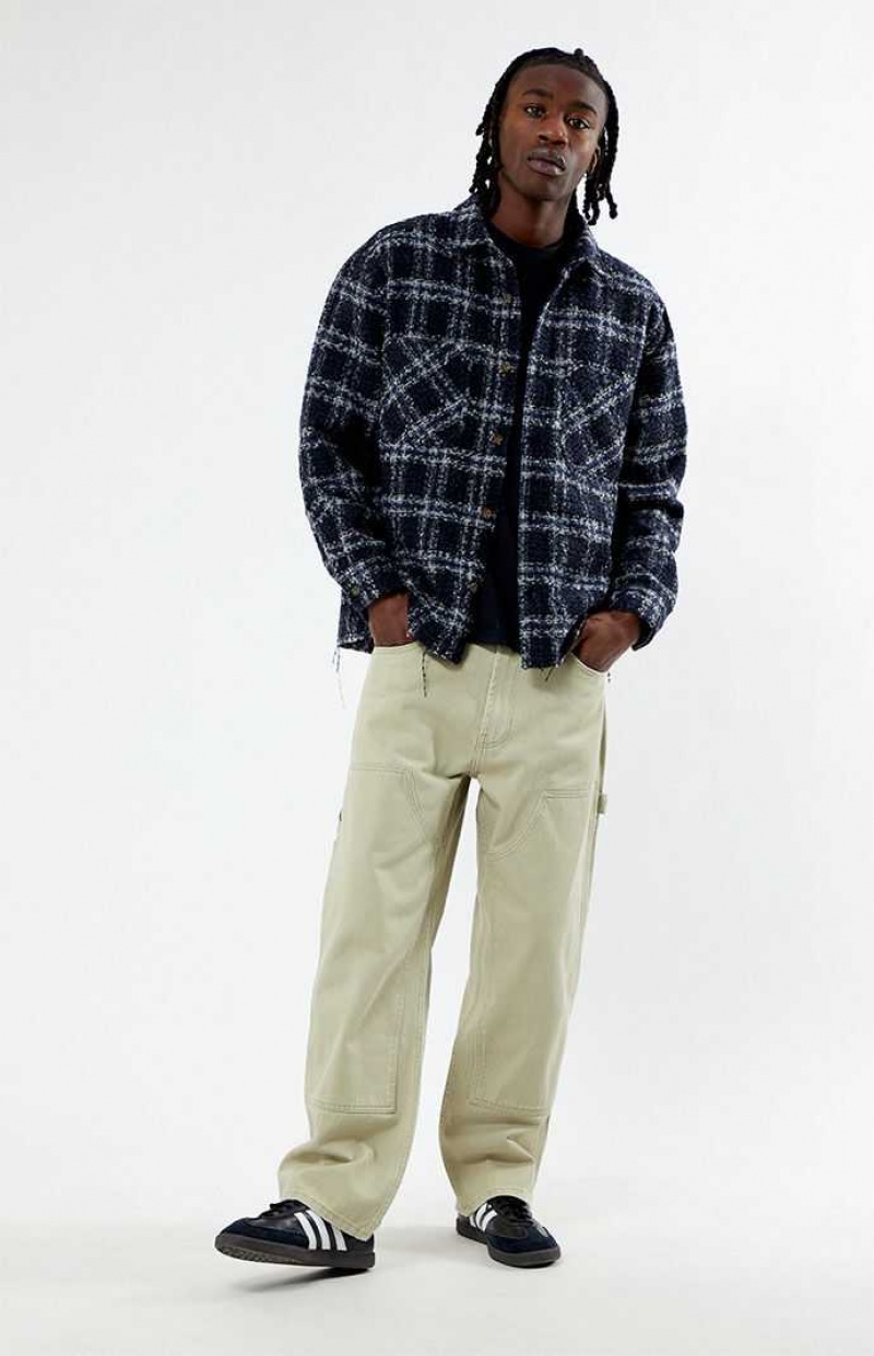 NAVY PacSun Wooly Shadow Plaid Classic Shirt | GBDPZCV-84