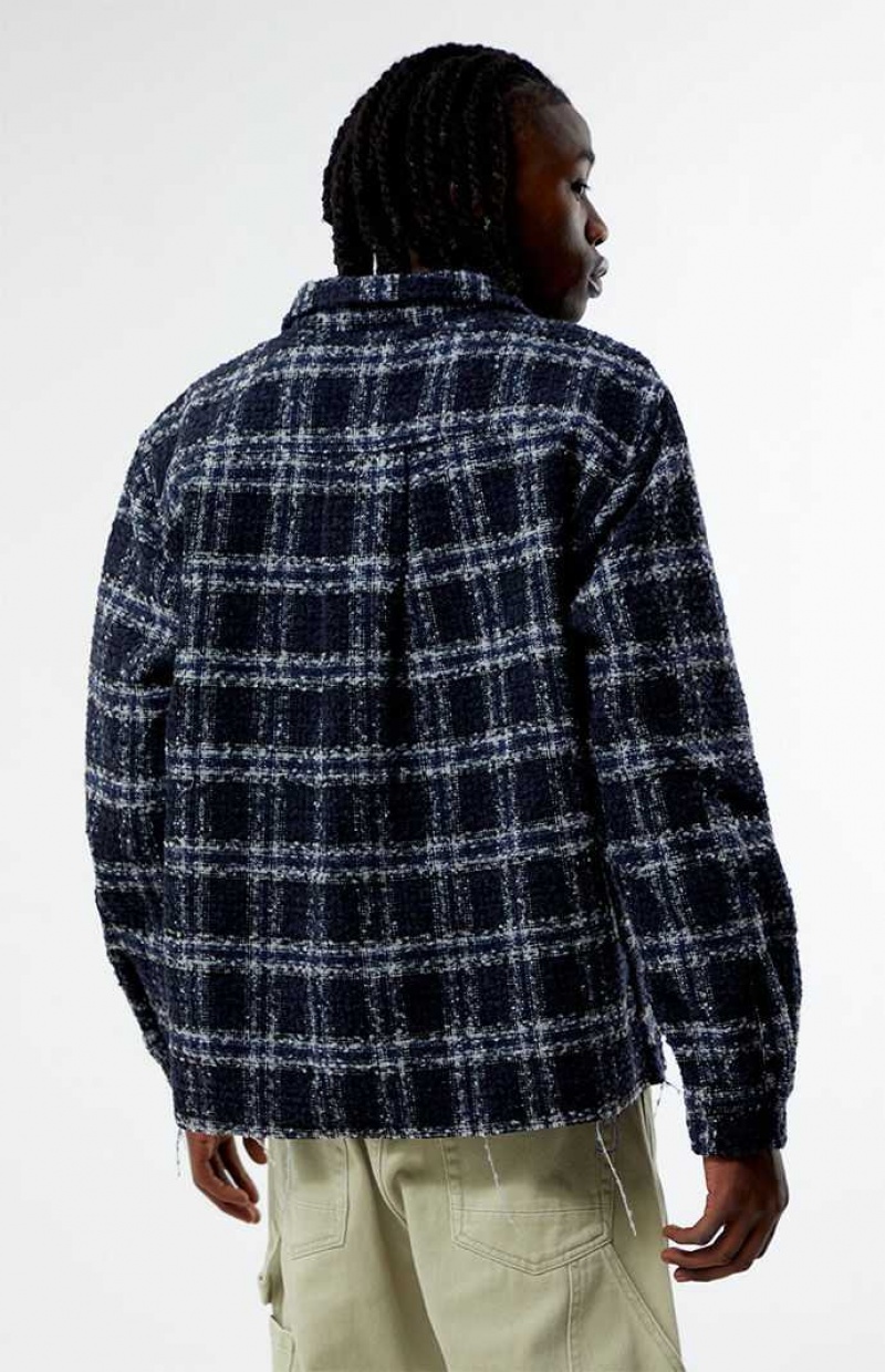 NAVY PacSun Wooly Shadow Plaid Classic Shirt | GBDPZCV-84