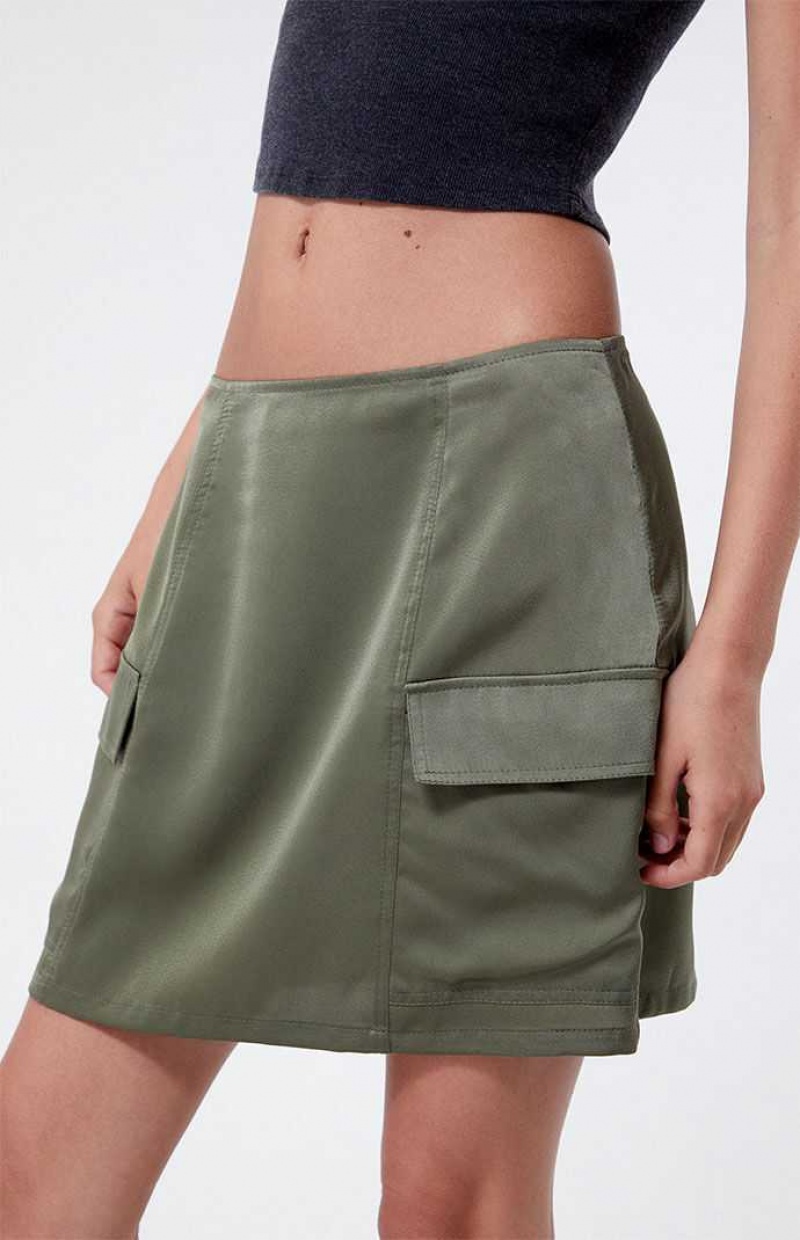 OLIVE PacSun Kendall & Kylie Satin Cargo Mini Skirt | NGZXDMA-39