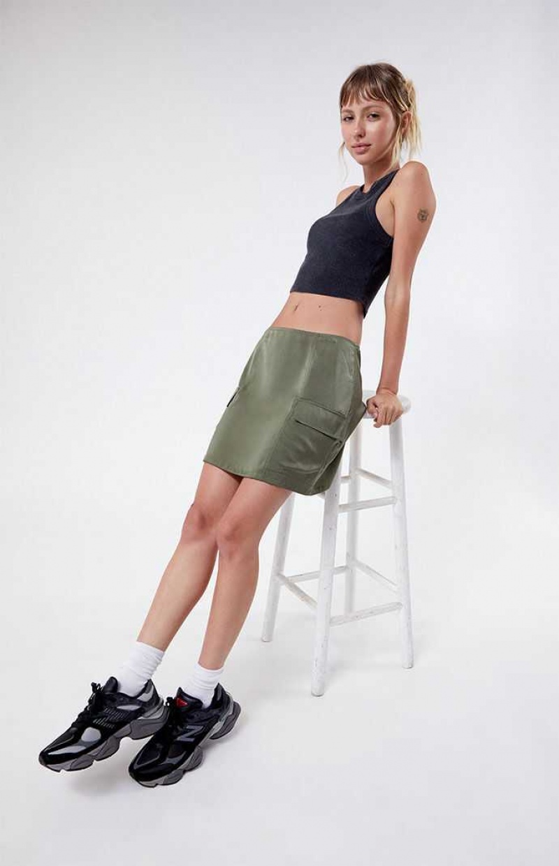 OLIVE PacSun Kendall & Kylie Satin Cargo Mini Skirt | NGZXDMA-39