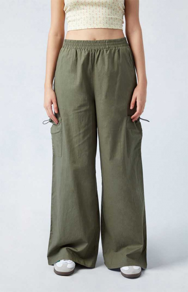 OLIVE PacSun Linen Pull-On Baggy Cargo Pants | QPOYVAN-54