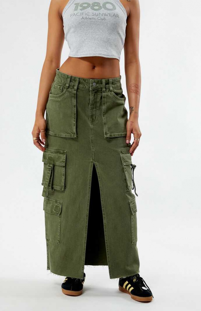 OLIVE PacSun Olive Cargo Midi Skirt | KNVEHMB-37