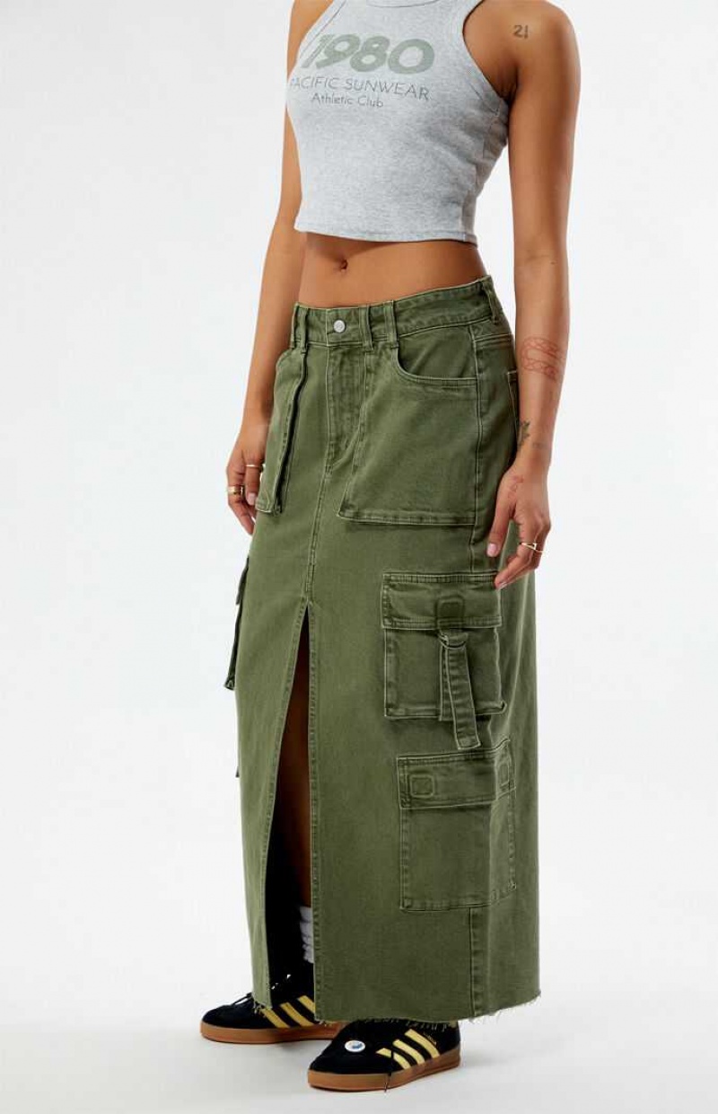 OLIVE PacSun Olive Cargo Midi Skirt | KNVEHMB-37