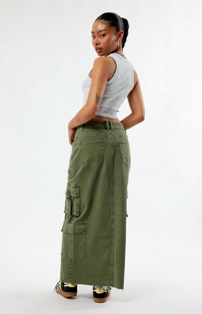 OLIVE PacSun Olive Cargo Midi Skirt | KNVEHMB-37