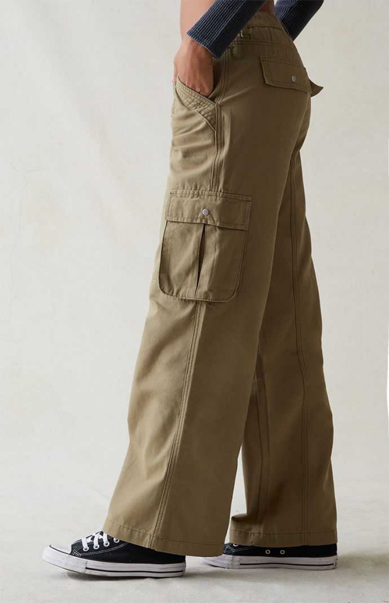 OLIVE PacSun Olive Drawstring Waist Baggy Cargo Pants | JBHQZUG-48