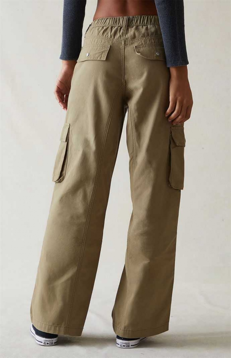 OLIVE PacSun Olive Drawstring Waist Baggy Cargo Pants | JBHQZUG-48