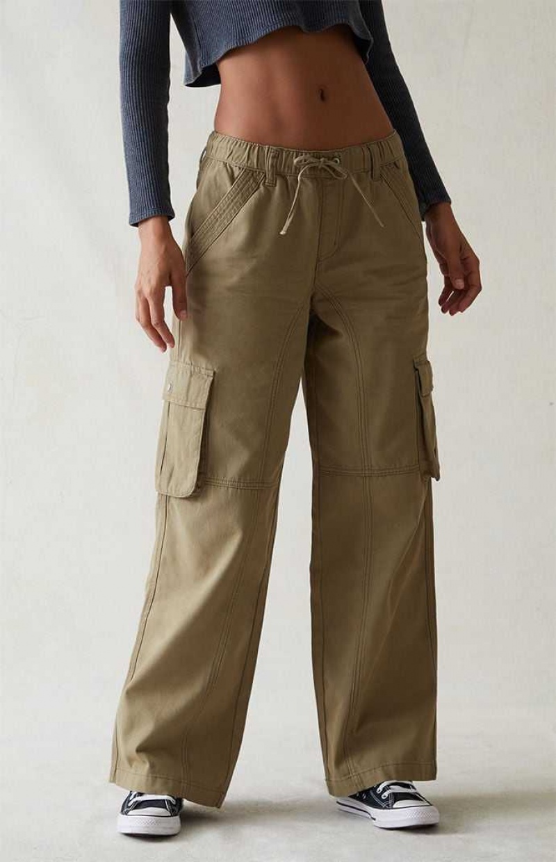 OLIVE PacSun Olive Drawstring Waist Baggy Cargo Pants | JBHQZUG-48