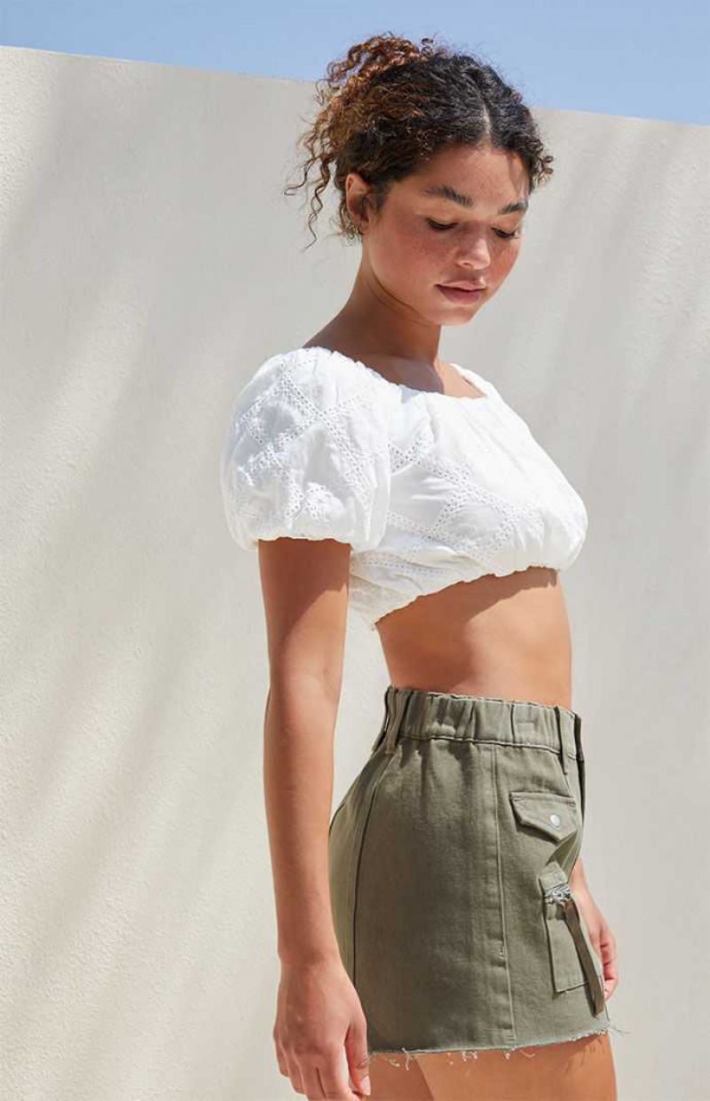 OLIVE PacSun Olive High Waisted Cutoff Workwear Shorts | WUMESAB-28