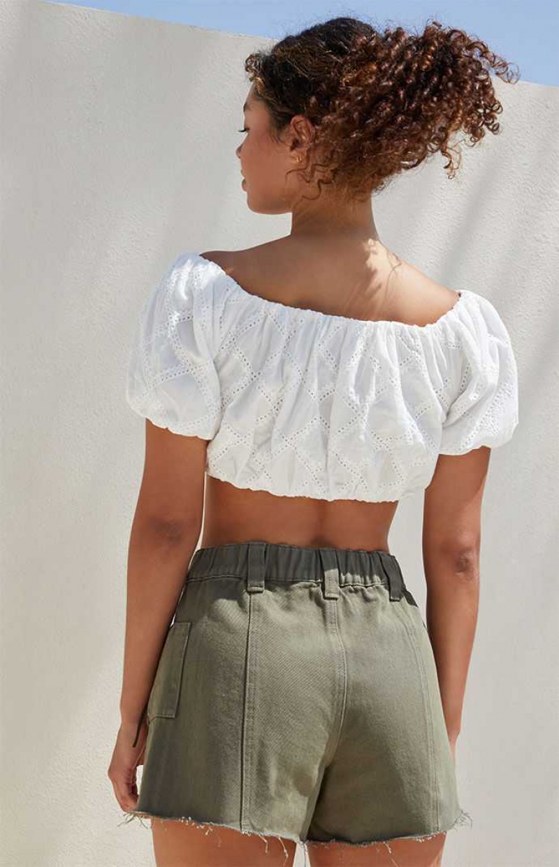 OLIVE PacSun Olive High Waisted Cutoff Workwear Shorts | WUMESAB-28