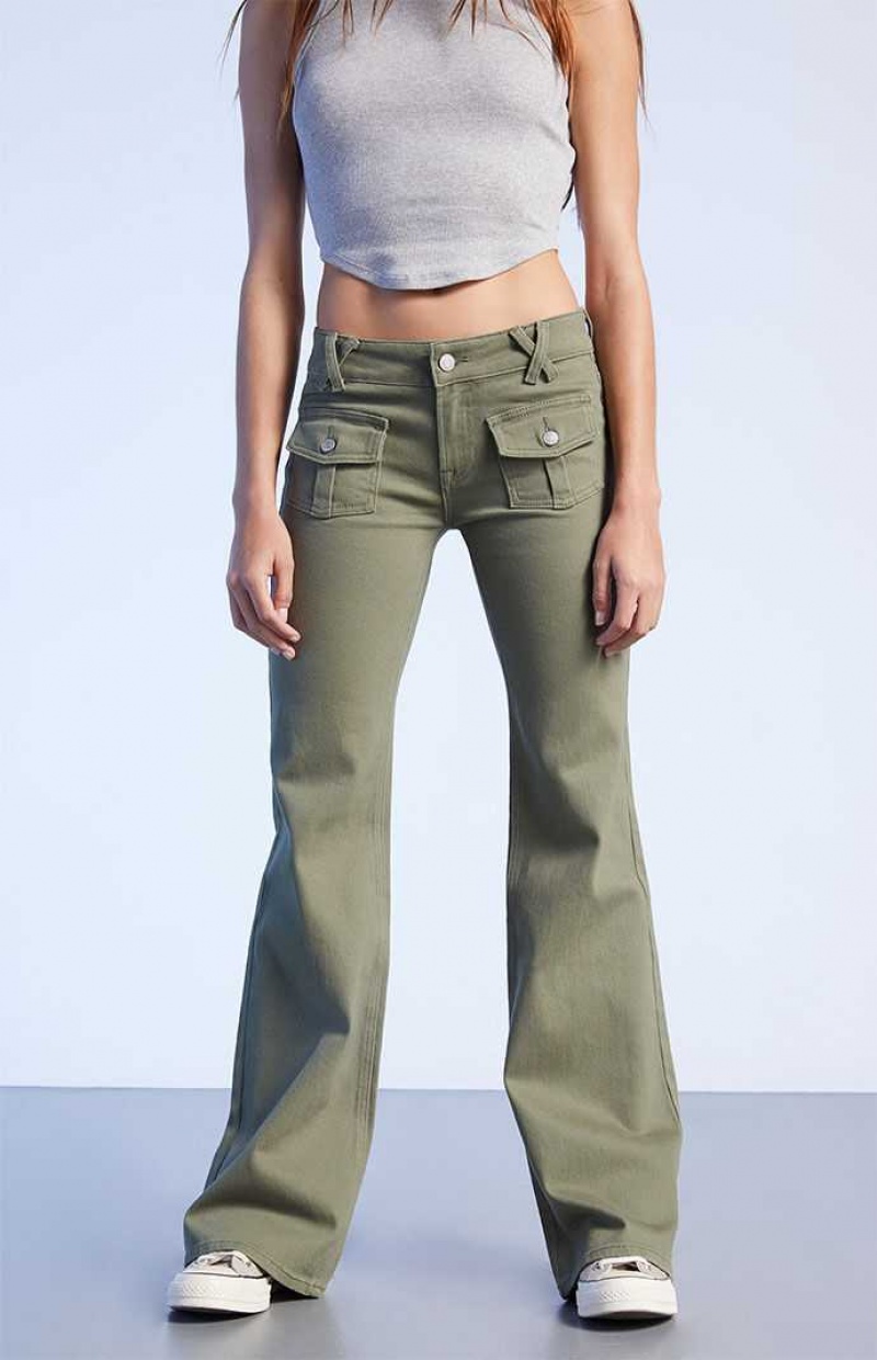 OLIVE PacSun Olive Low Rise Cargo Flare Pants | IWBGERD-51