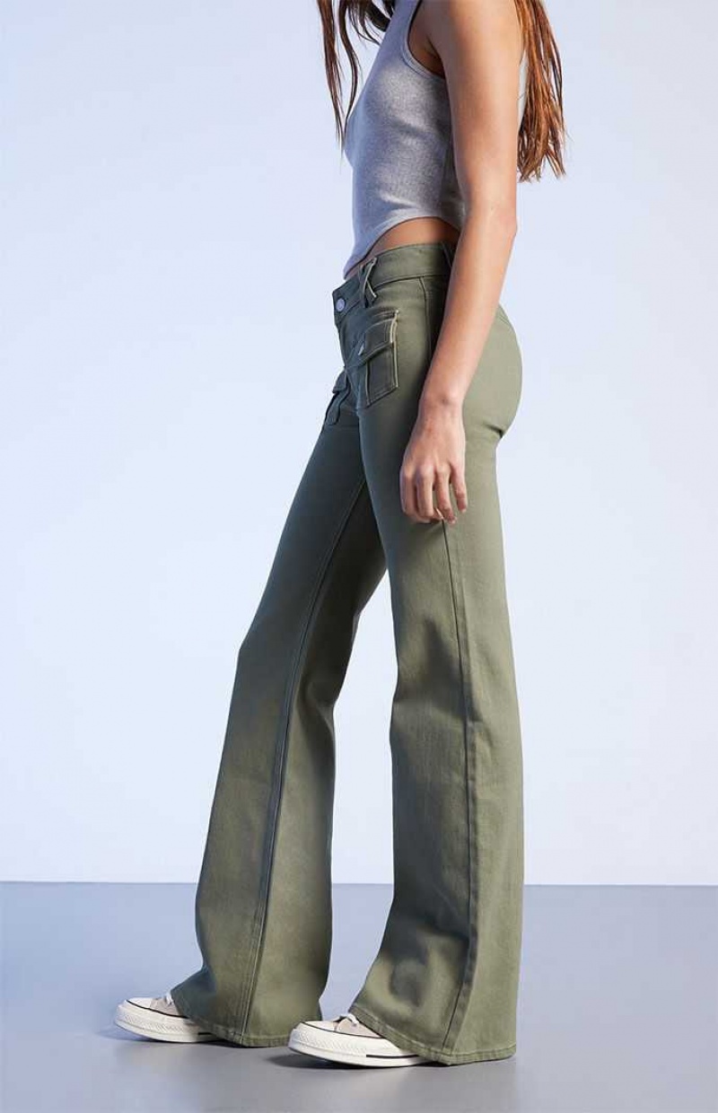 OLIVE PacSun Olive Low Rise Cargo Flare Pants | IWBGERD-51