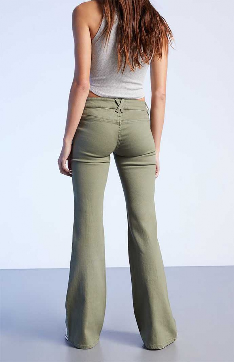 OLIVE PacSun Olive Low Rise Cargo Flare Pants | IWBGERD-51