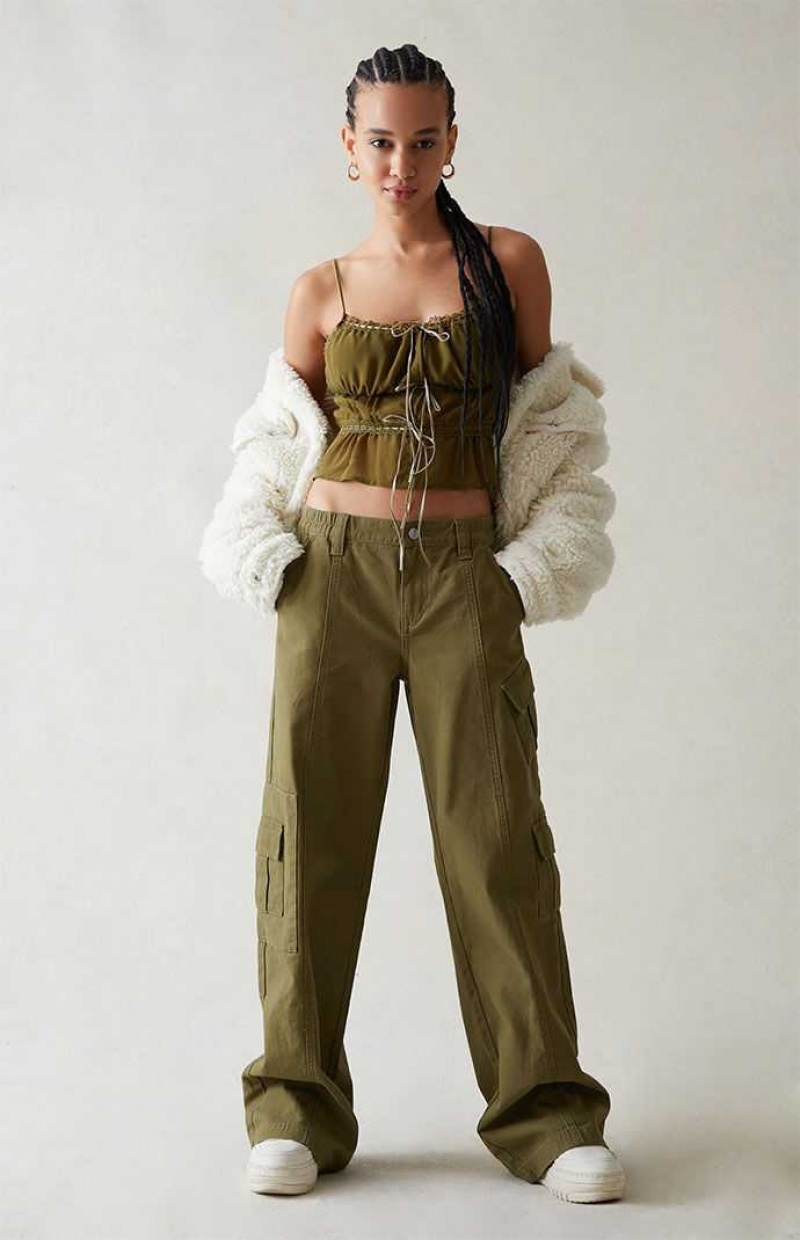 OLIVE PacSun Olive Low Rise Cargo Puddle Pants | SIVDHZN-21