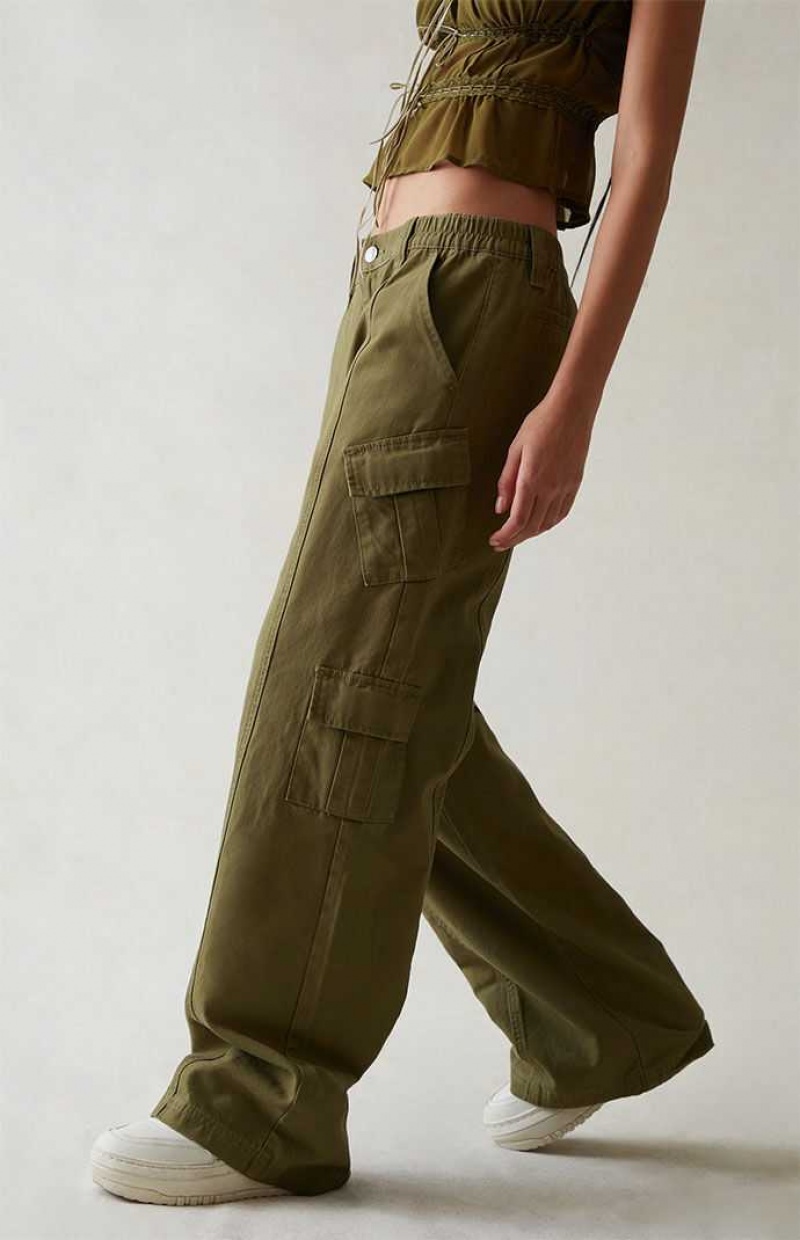 OLIVE PacSun Olive Low Rise Cargo Puddle Pants | SIVDHZN-21