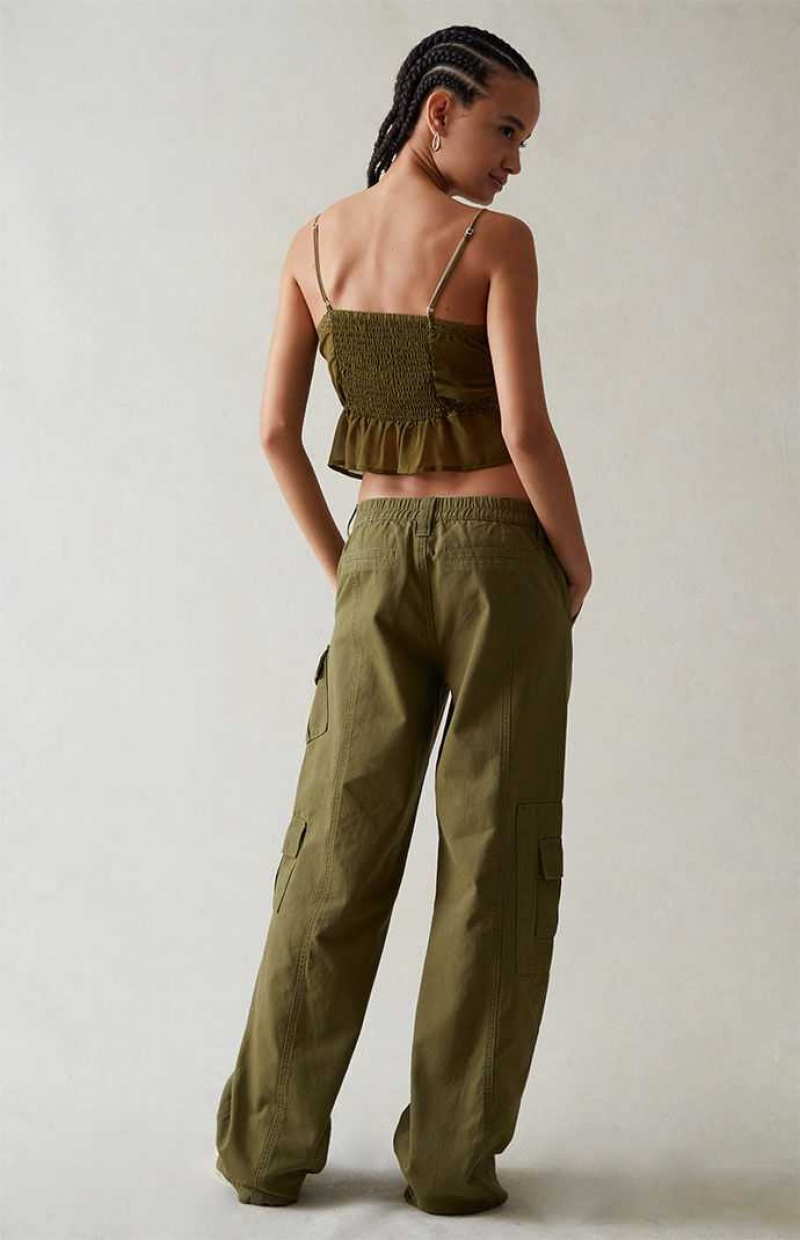 OLIVE PacSun Olive Low Rise Cargo Puddle Pants | SIVDHZN-21