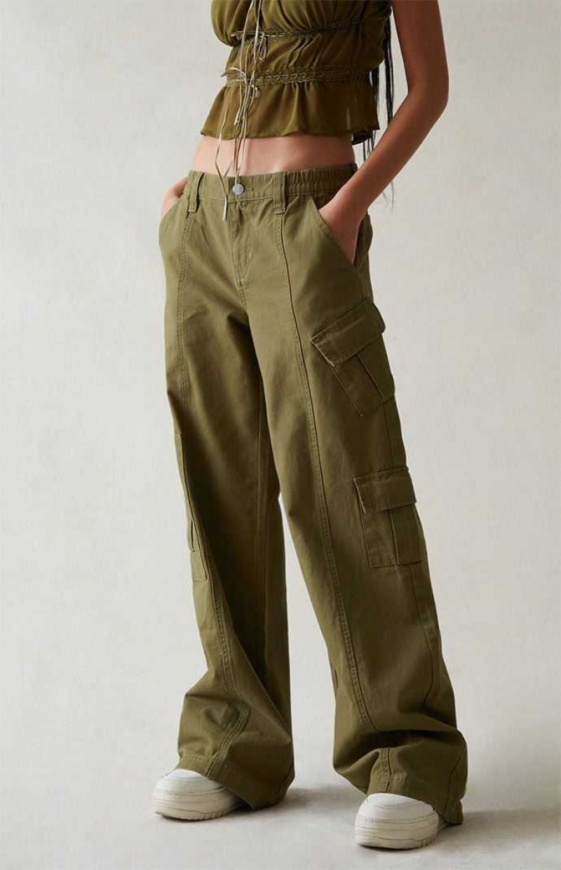 OLIVE PacSun Olive Low Rise Cargo Puddle Pants | SIVDHZN-21