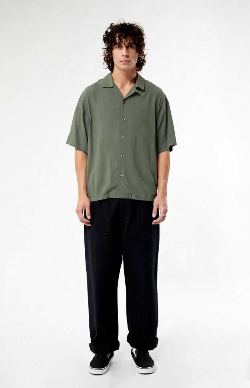 OLIVE PacSun Olive Oversized Camp Shirt | JCTZARG-07