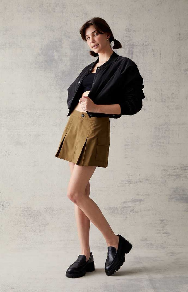 OLIVE PacSun Olive Pleated Cargo Mini Skirt | QSBPZJE-51