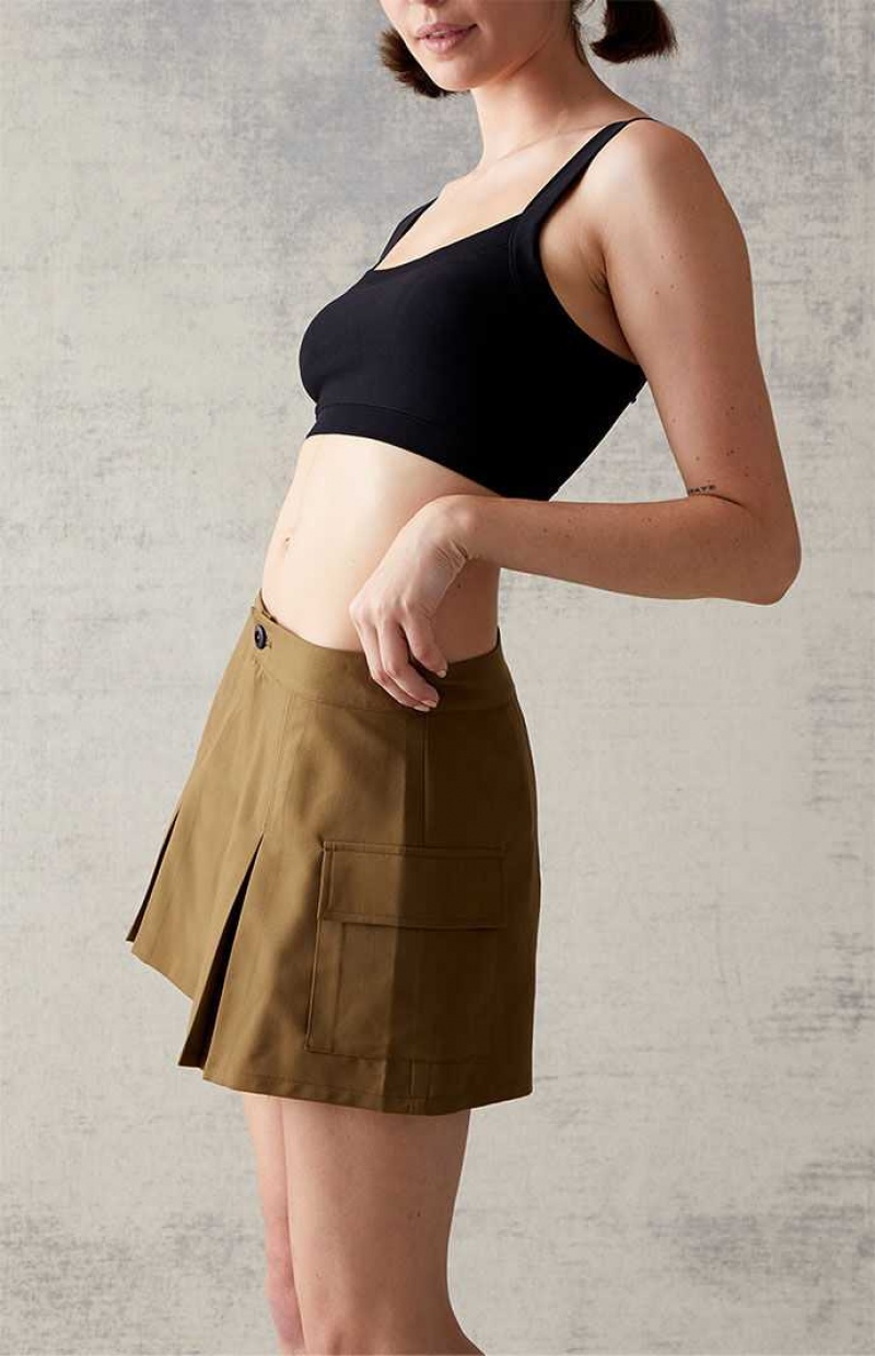 OLIVE PacSun Olive Pleated Cargo Mini Skirt | QSBPZJE-51