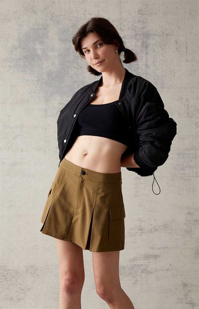 OLIVE PacSun Olive Pleated Cargo Mini Skirt | QSBPZJE-51