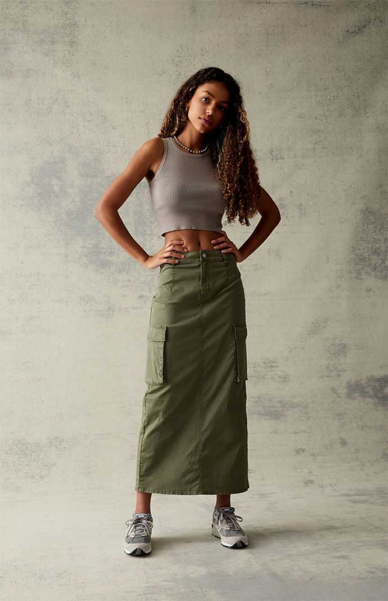 OLIVE PacSun Olive Stretch High-Waisted Cargo Midi Skirt | DFGABSM-73