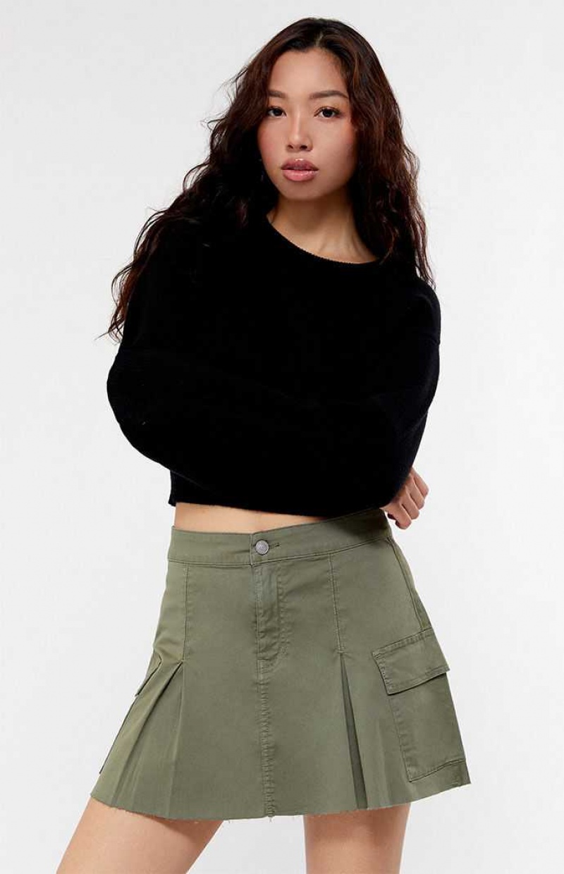 OLIVE PacSun Olive Stretch Pleated Cargo Mini Skirt | KJNAPQT-71