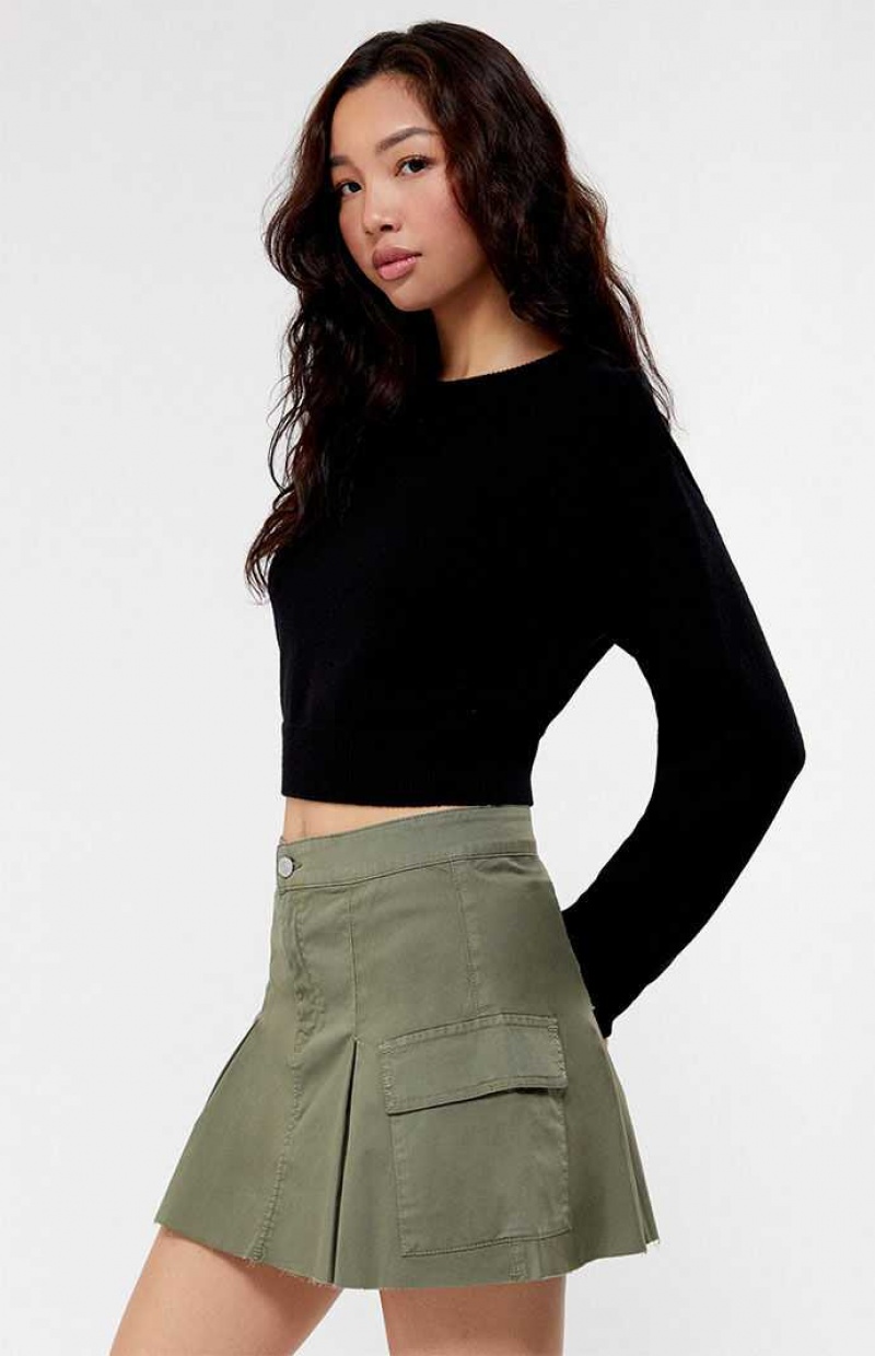 OLIVE PacSun Olive Stretch Pleated Cargo Mini Skirt | KJNAPQT-71