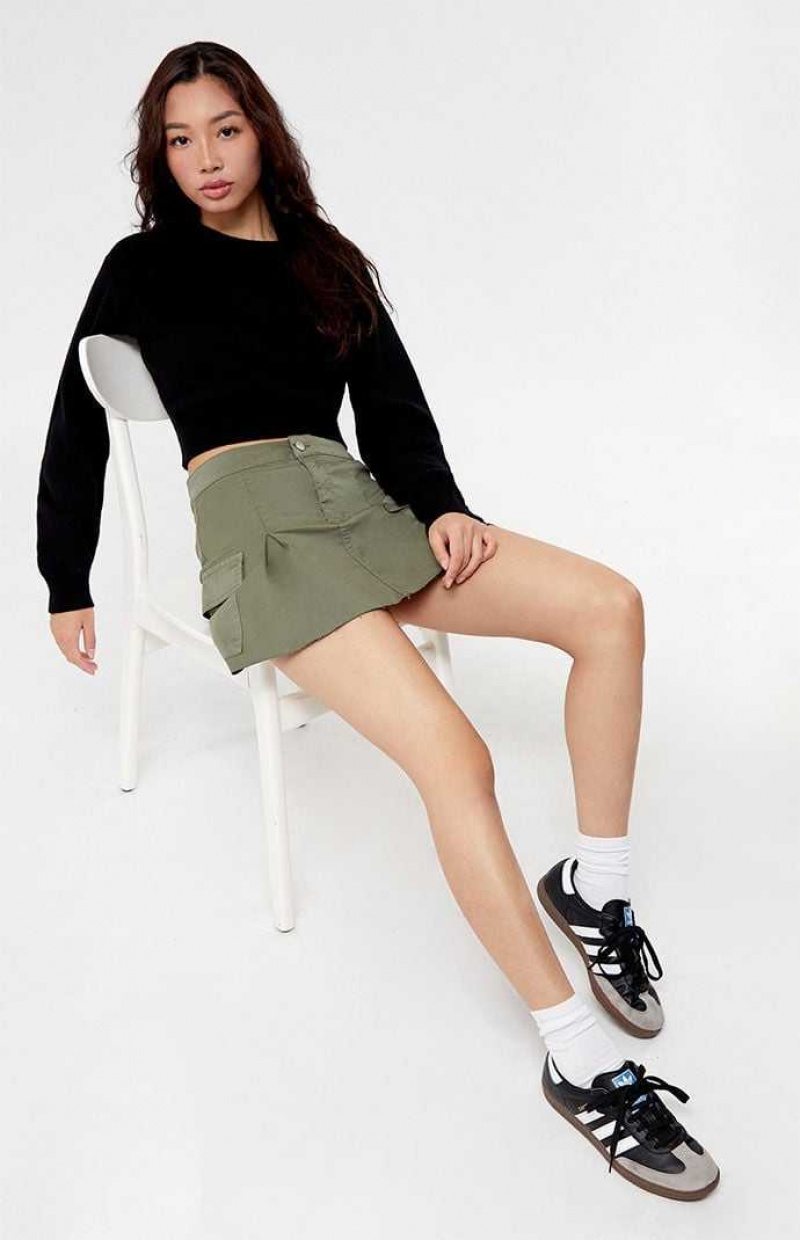 OLIVE PacSun Olive Stretch Pleated Cargo Mini Skirt | KJNAPQT-71