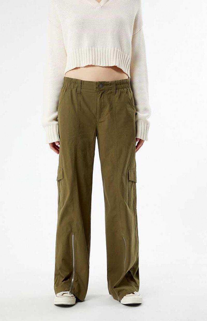 OLIVE PacSun Olive Zip Low Rise Cargo Puddle Pants | RKUPVHI-38