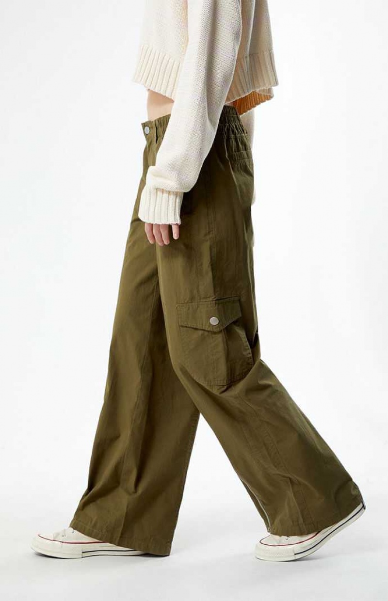 OLIVE PacSun Olive Zip Low Rise Cargo Puddle Pants | RKUPVHI-38