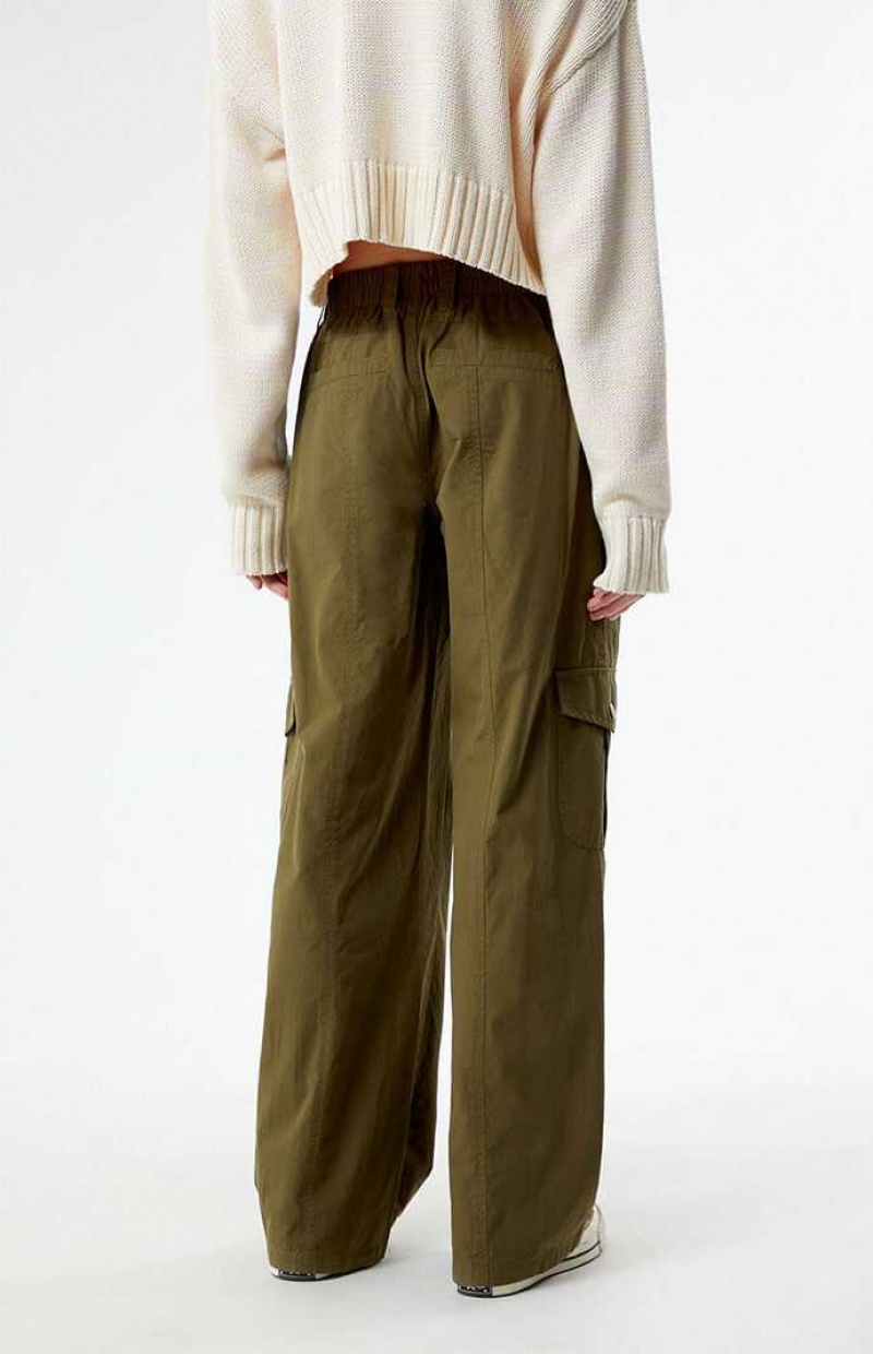 OLIVE PacSun Olive Zip Low Rise Cargo Puddle Pants | RKUPVHI-38