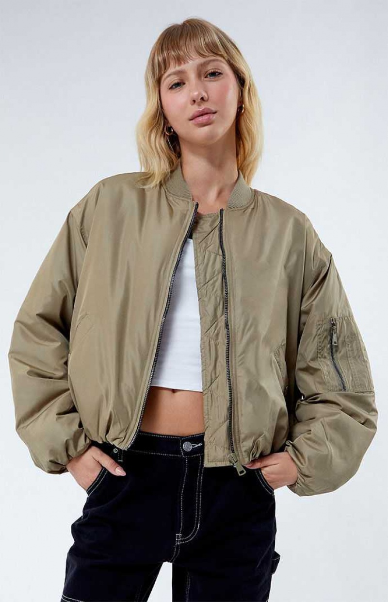 OLIVE PacSun Oversized Bomber Jacket | XEQAUFB-73