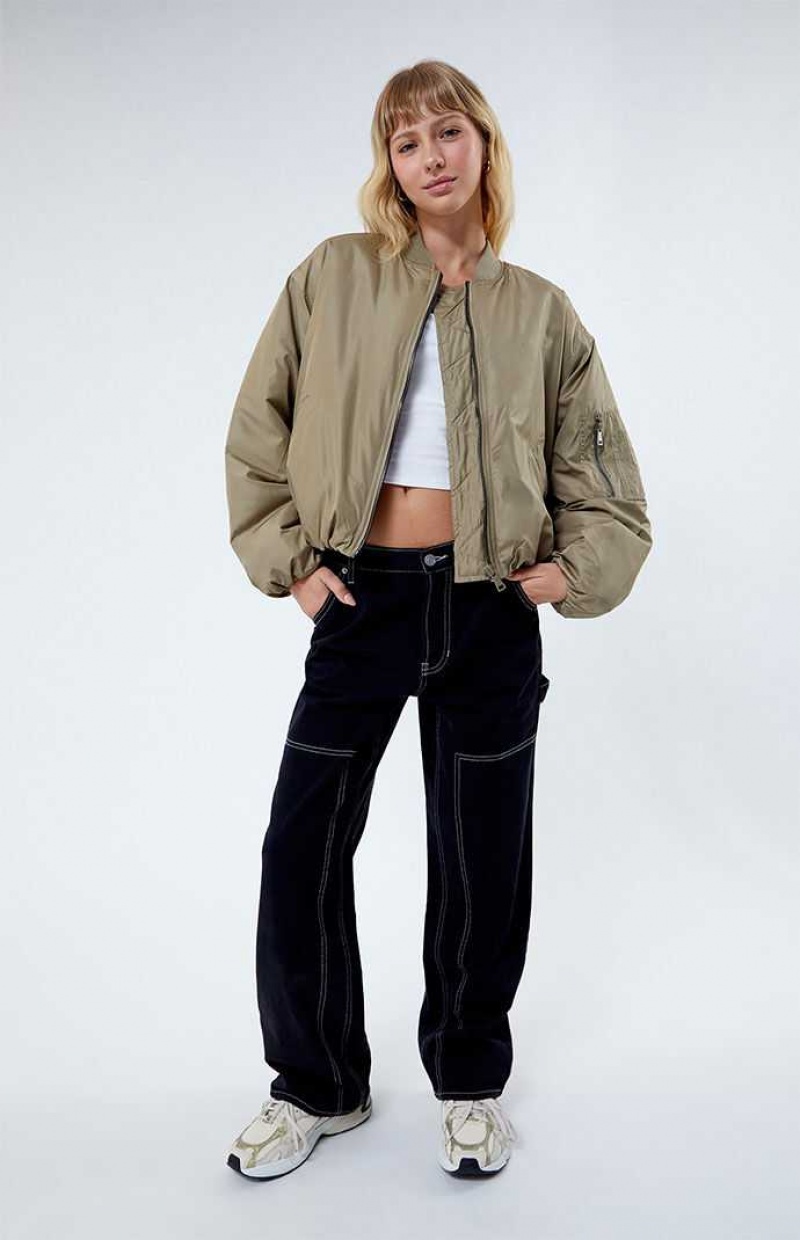 OLIVE PacSun Oversized Bomber Jacket | XEQAUFB-73