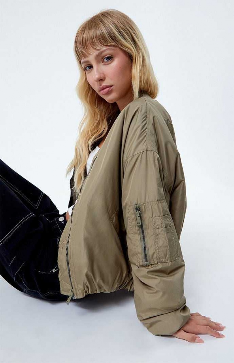 OLIVE PacSun Oversized Bomber Jacket | XEQAUFB-73